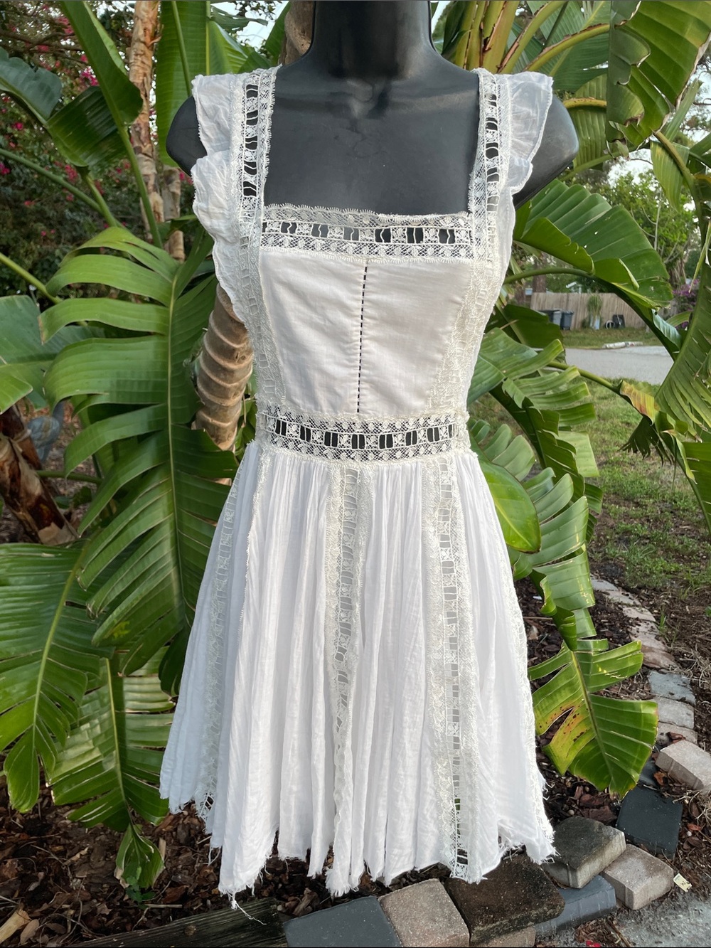 free people, lace and cotton, peekaboo mini dress